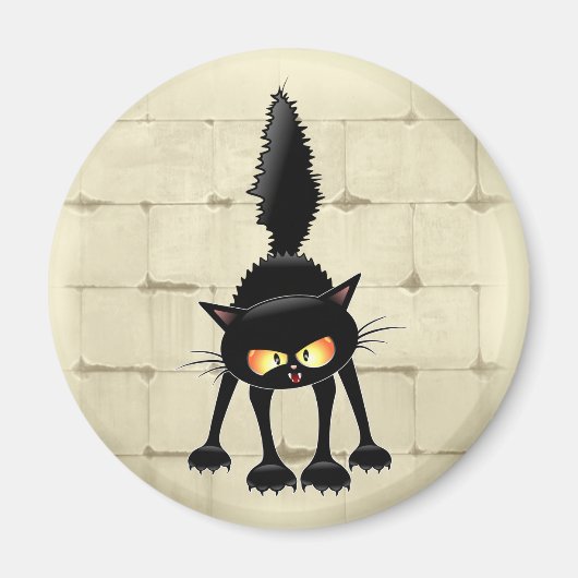 Funny Fierce Black Cat Cartoon Magneet (Voorkant)