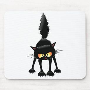 Funny Fierce Black Cat Cartoon Muismat