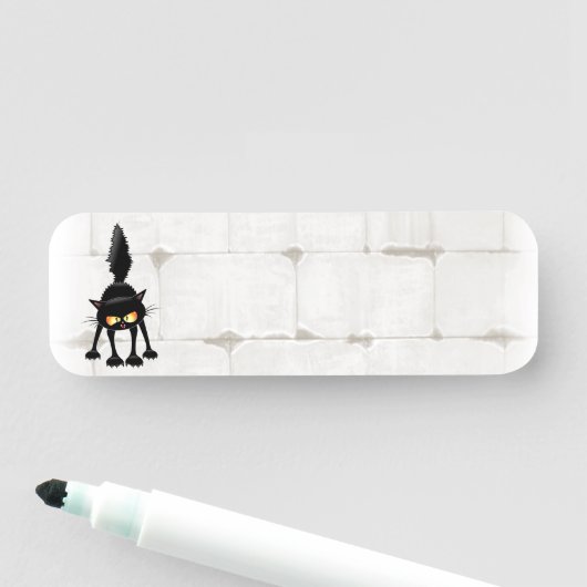 Funny Fierce Black Cat Cartoon  Naamplaatje (In situ)