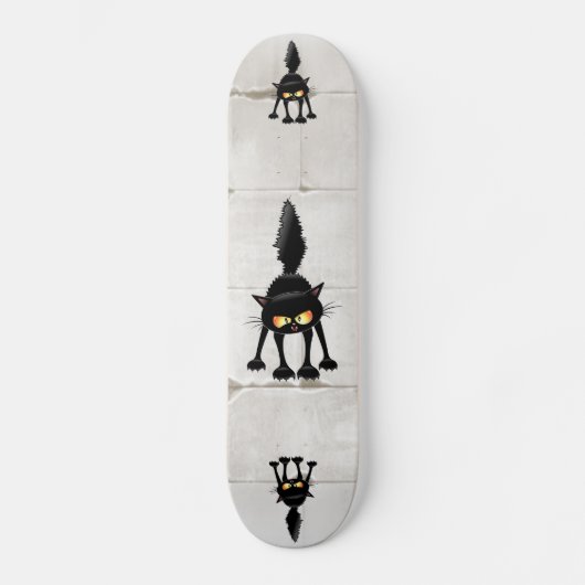 Funny Fierce Black Cat Cartoon Persoonlijk Skateboard (Voorkant)