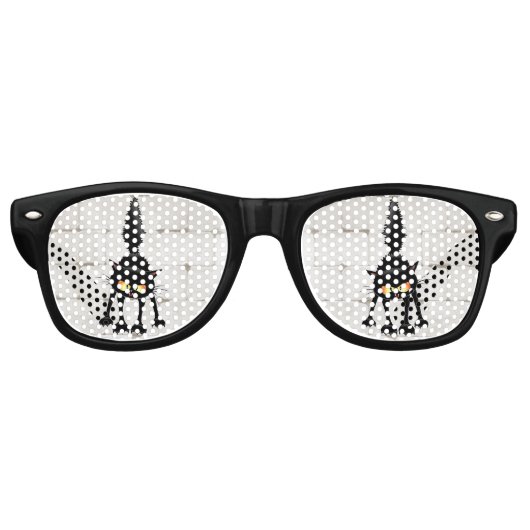 Funny Fierce Black Cat Cartoon Retro Zonnebril (Voorkant)