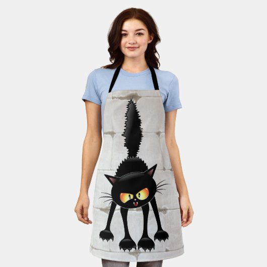 Funny Fierce Black Cat Cartoon  Schort (Gedragen)