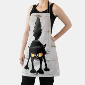 Funny Fierce Black Cat Cartoon  Schort (Insitu)