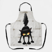 Funny Fierce Black Cat Cartoon  Schort (Voorkant)