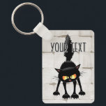 Funny Fierce Black Cat Cartoon Sleutelhanger<br><div class="desc">Funny Fierce Black Cat Cartoon Character looking menacing. Original Vector Art Design © BluedarkArt TheChameleonArt.</div>