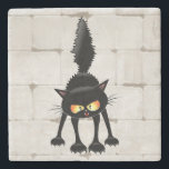 Funny Fierce Black Cat Cartoon  Stenen Onderzetter<br><div class="desc">Funny Fierce Black Cat Cartoon Character looking menacing. Original Vector Art Design © BluedarkArt TheChameleonArt.</div>