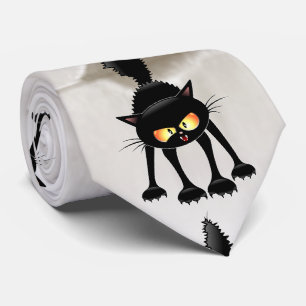 Funny Fierce Black Cat Cartoon Stropdas