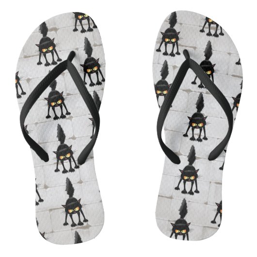 Funny Fierce Black Cat Cartoon  Teenslippers (Voetbed)