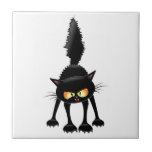 Funny Fierce Black Cat Cartoon Tegeltje<br><div class="desc">Funny Fierce Black Cat Cartoon Character looking menacing. Original Vector Art Design © BluedarkArt TheChameleonArt.</div>