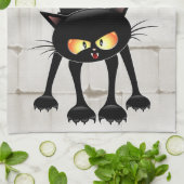 Funny Fierce Black Cat Cartoon Theedoek (Gevouwen)