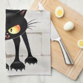 Funny Fierce Black Cat Cartoon Theedoek (Quarter Fold)