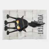 Funny Fierce Black Cat Cartoon Theedoek (Horizontaal)