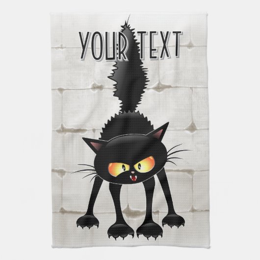 Funny Fierce Black Cat Cartoon Theedoek (Verticaal)