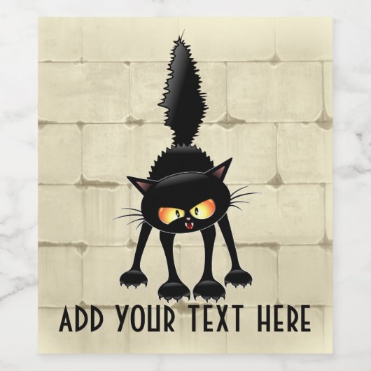 Funny Fierce Black Cat Cartoon Wijn Etiket (Enkel label)