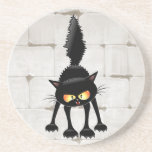Funny Fierce Black Cat Cartoon  Zandsteen Onderzetter<br><div class="desc">Funny Fierce Black Cat Cartoon Character looking menacing. Original Vector Art Design © BluedarkArt TheChameleonArt.</div>