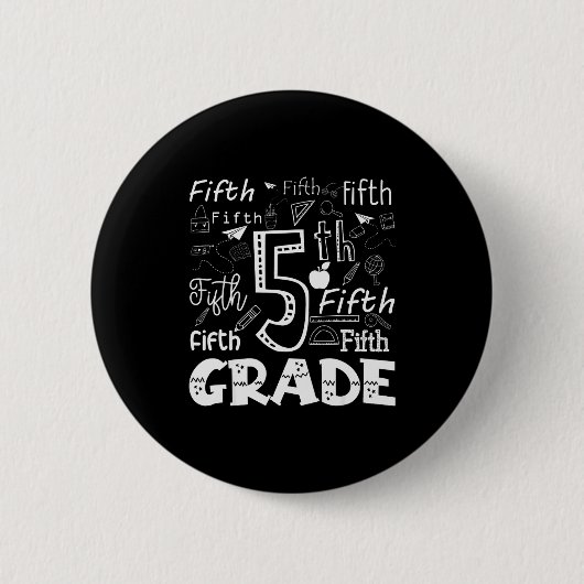 Funny Fifth Grade Doodle Tygraphy Birthday Design  Ronde Button 5,7 Cm (Voorkant)