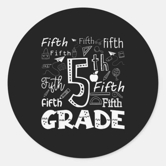 Funny Fifth Grade Doodle Tygraphy Birthday Design  Ronde Sticker (Voorkant)