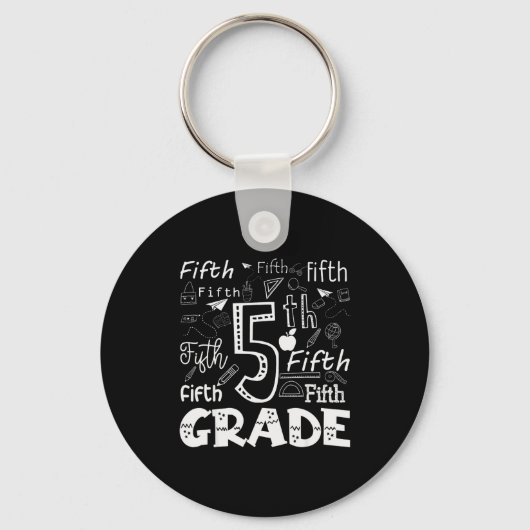 Funny Fifth Grade Doodle Tygraphy Birthday Design Sleutelhanger (Voorkant)