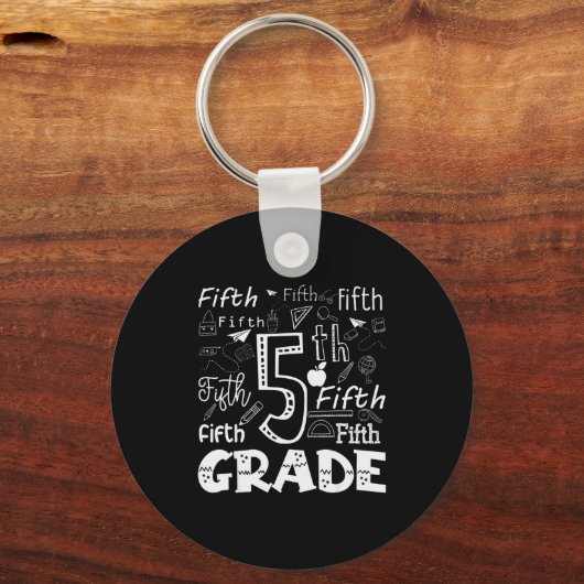 Funny Fifth Grade Doodle Tygraphy Birthday Design Sleutelhanger (Voorkant)