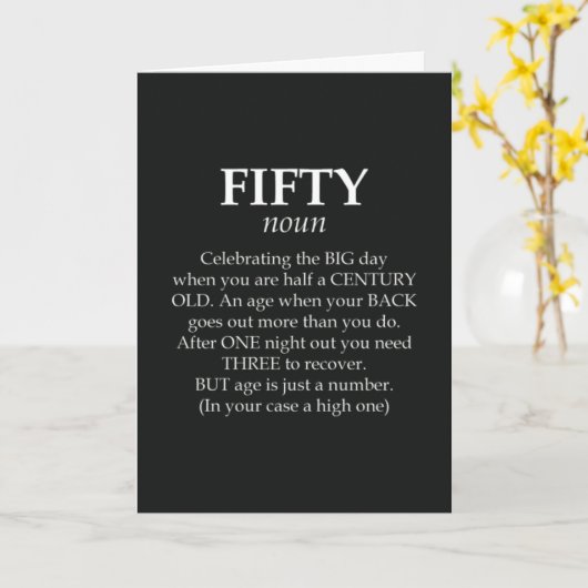 Funny Fiftieth Birthday Cards 50th Hilarious Humor Kaart (Gele Bloem)