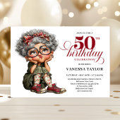 Funny fifty woman humor invite whimsical theme kaart