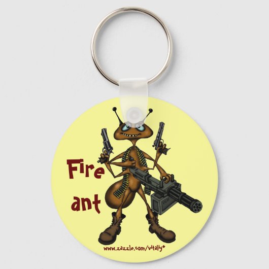 Funny fire ant met pistolen cartoon art sleutelhan sleutelhanger (Voorkant)
