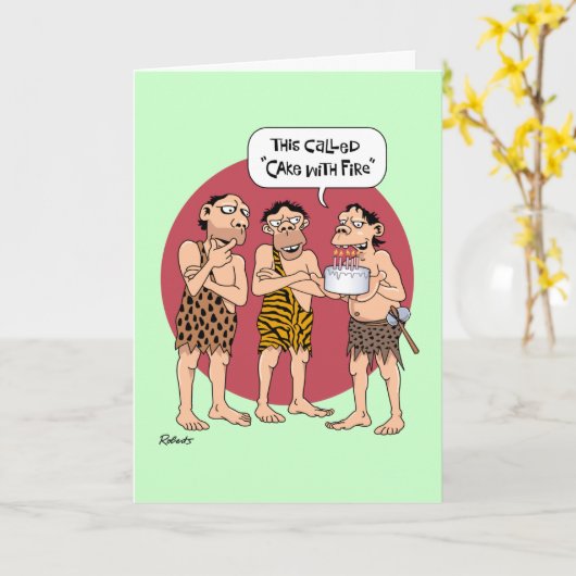 Funny "Fire Cake" Birthday Kaart (Gele Bloem)