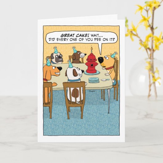 Funny Fire Hydrant Cake for Dog Birthday Kaart (Gele Bloem)