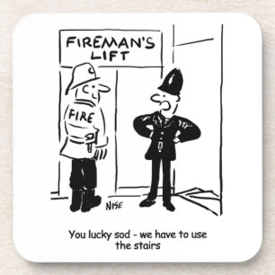 Funny Fireman Firefighter en Policeman Cartoon Bier Onderzetter