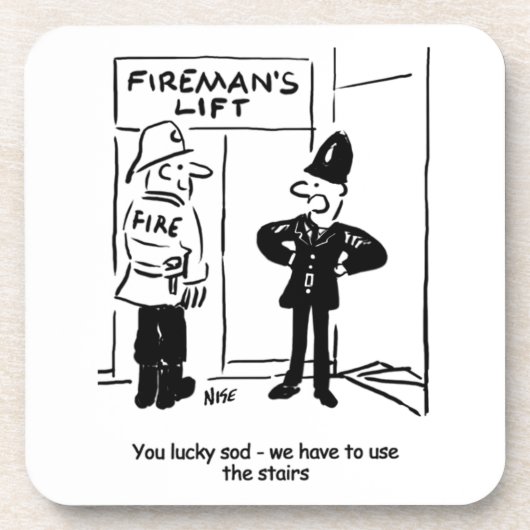 Funny Fireman Firefighter en Policeman Cartoon Bier Onderzetter (Voorkant)