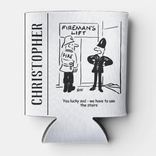 Funny Fireman Firefighter en Policeman Cartoon Blikjeskoeler (Voorkant)