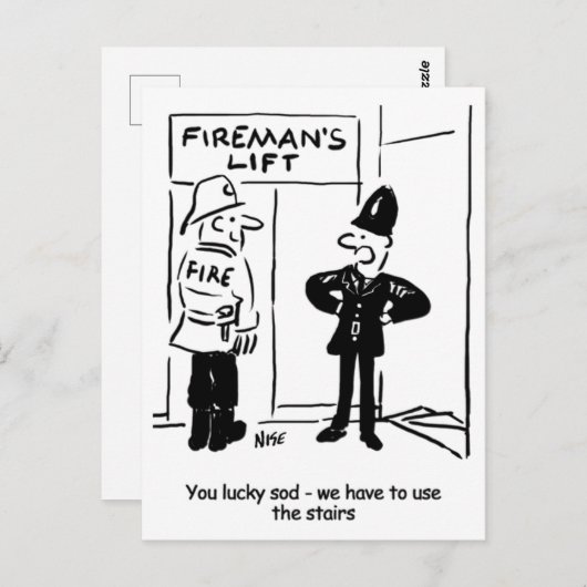 Funny Fireman Firefighter en Policeman Cartoon Briefkaart (Voorkant / Achterkant)