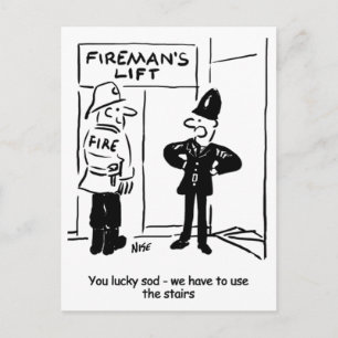 Funny Fireman Firefighter en Policeman Cartoon Briefkaart