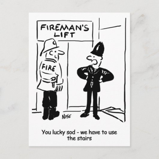 Funny Fireman Firefighter en Policeman Cartoon Briefkaart (Voorkant)