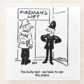 Funny Fireman Firefighter en Policeman Cartoon Glazen Onderzetter (Voorkant)