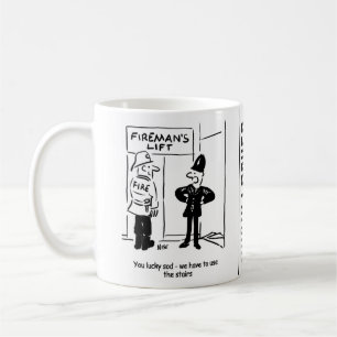 Funny Fireman Firefighter en Policeman Cartoon Koffiemok