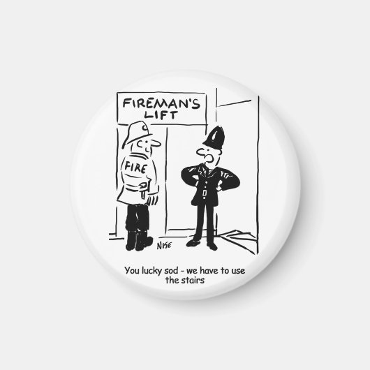 Funny Fireman Firefighter en Policeman Cartoon Magneet (Voorkant)