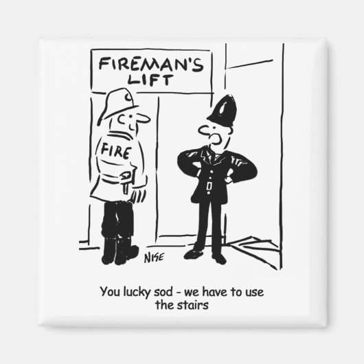 Funny Fireman Firefighter en Policeman Cartoon Magneet (Voorkant)