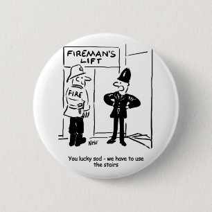 Funny Fireman Firefighter en Policeman Cartoon Ronde Button 5,7 Cm