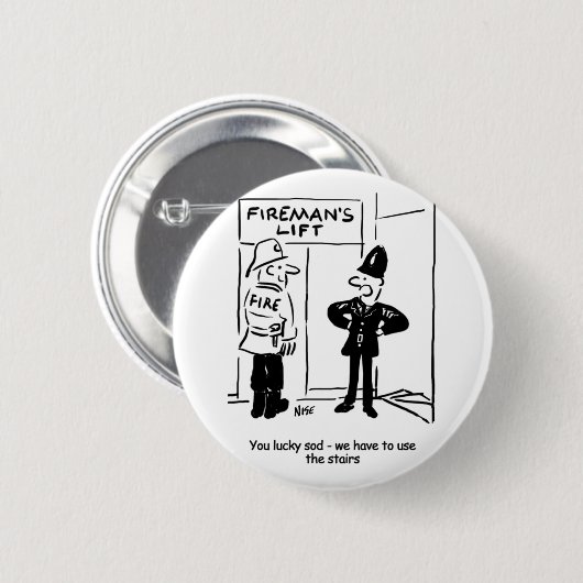 Funny Fireman Firefighter en Policeman Cartoon Ronde Button 5,7 Cm (Voorkant /achterkant)