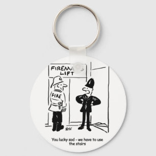 Funny Fireman Firefighter en Policeman Cartoon Sleutelhanger