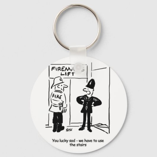 Funny Fireman Firefighter en Policeman Cartoon Sleutelhanger (Voorkant)