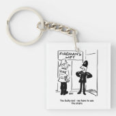Funny Fireman Firefighter en Policeman Cartoon Sleutelhanger (voorkant)