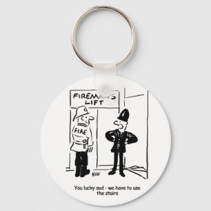 Funny Fireman Firefighter en Policeman Cartoon Sleutelhanger
