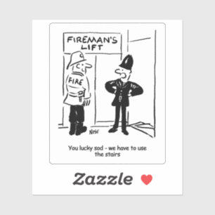 Funny Fireman Firefighter en Policeman Cartoon Sticker