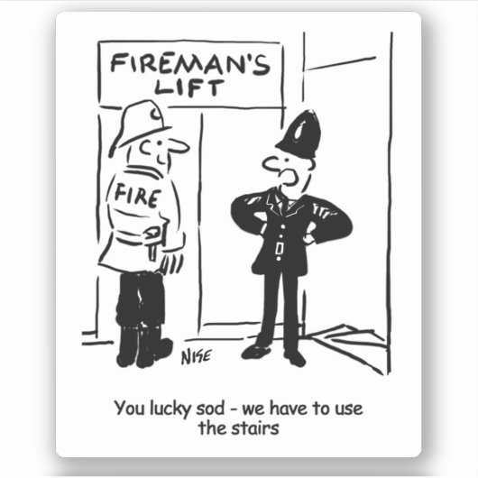 Funny Fireman Firefighter en Policeman Cartoon Sticker (Voorkant)