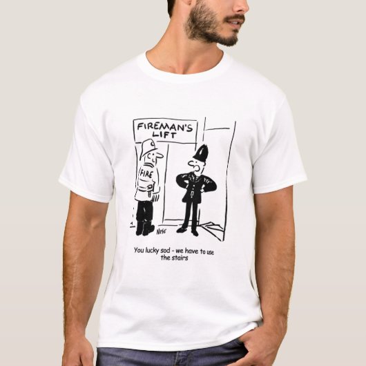 Funny Fireman Firefighter en Policeman Cartoon T-shirt (Voorkant)