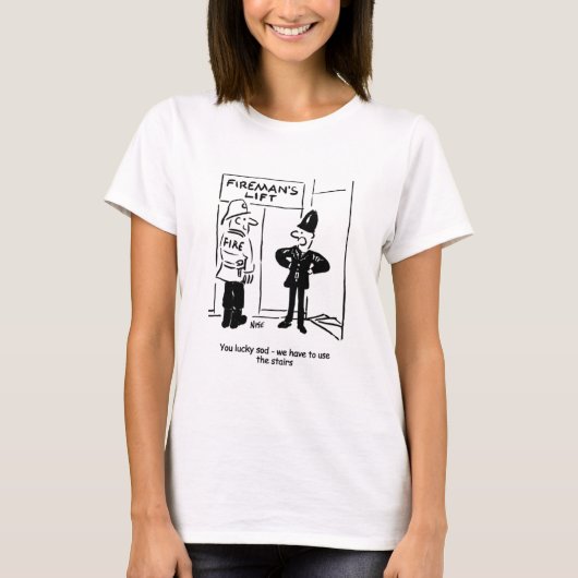Funny Fireman Firefighter en Policeman Cartoon T-shirt (Voorkant)