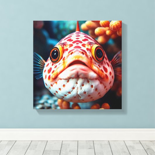 Funny Fish and Coral Close Canvas Afdruk (Insitu (Houten vloer))