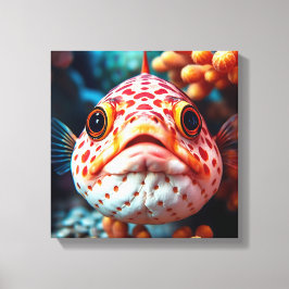 Funny Fish and Coral Close  Canvas Afdruk